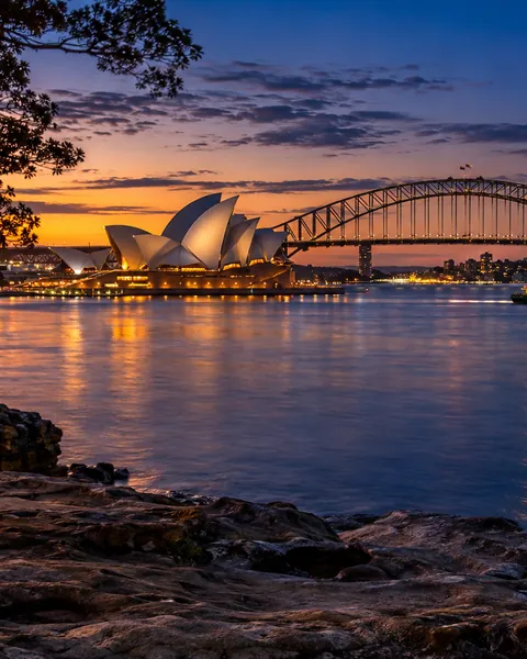 Sydney Opera House and Harbour Bridge at dusk